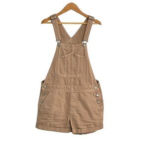 Old Navy Shortalls 3 Inch Short Overalls Denim Cuffed Dungaree Tan Khaki Size S